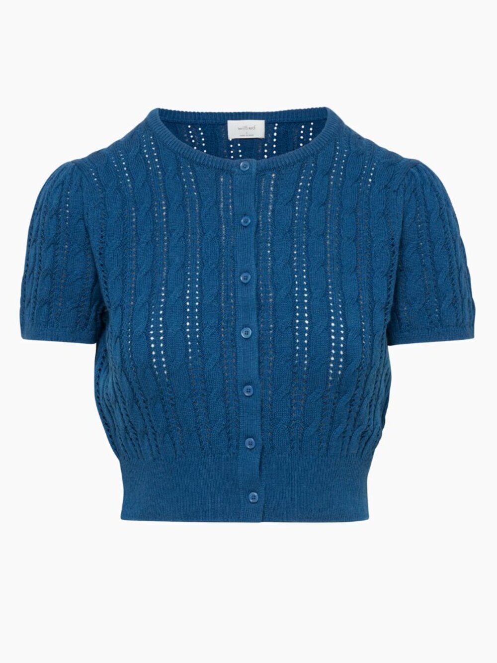 Wilfred Fey Cardigan Merino Wool and Cotton Short Sleeve Ultramarine Blue S $98 - Picture 3 of 8